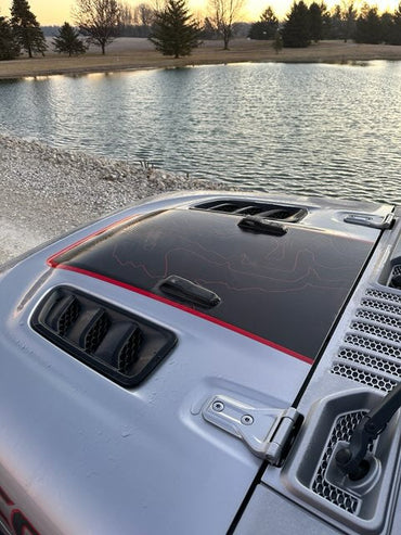 Topographic Rubicon Only Color Line Blackout Hood Decal- Fits Jeep Wrangler & Gladiator JL Hood Decal Printed Single Layer Decal