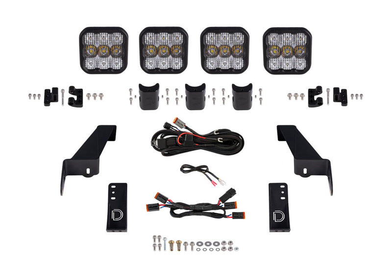 Diode Dynamics DD7268 Jeep JL Wrangler SS5 4-Pod CrossLink Grille Lightbar Kit Pro, White Combo