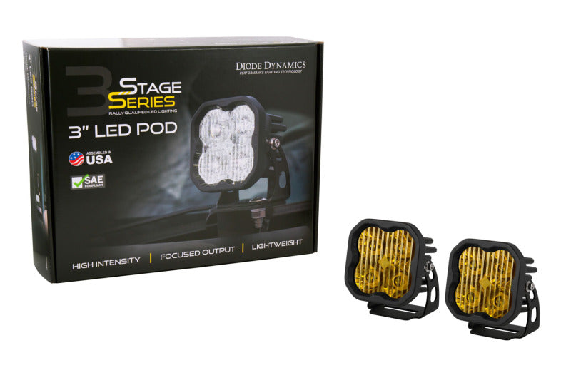 Diode Dynamics SS3 Pro ABL Yellow SAE Fog LED Pods, Standard Beam, Pair - DD6890P