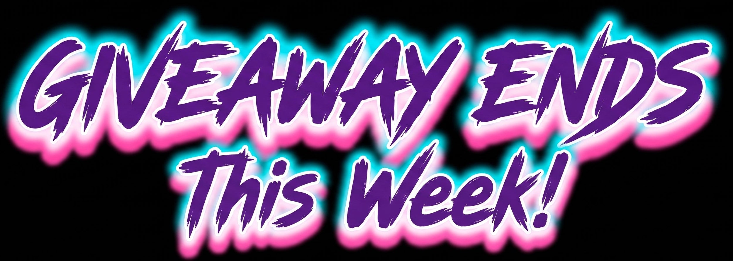 Stylized text reading 'GIVEAWAY ENDS This Week!' in purple lettering with a bright cyan and pink neon glow on a black background.