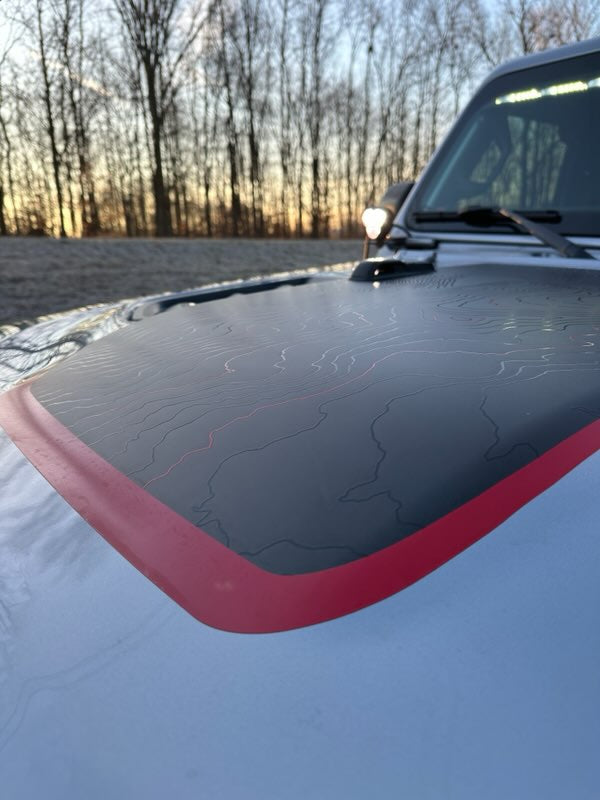 Topographic Rubicon Only Color Line Blackout Hood Decal- Fits Jeep Wrangler & Gladiator JL Hood Decal Printed Single Layer Decal