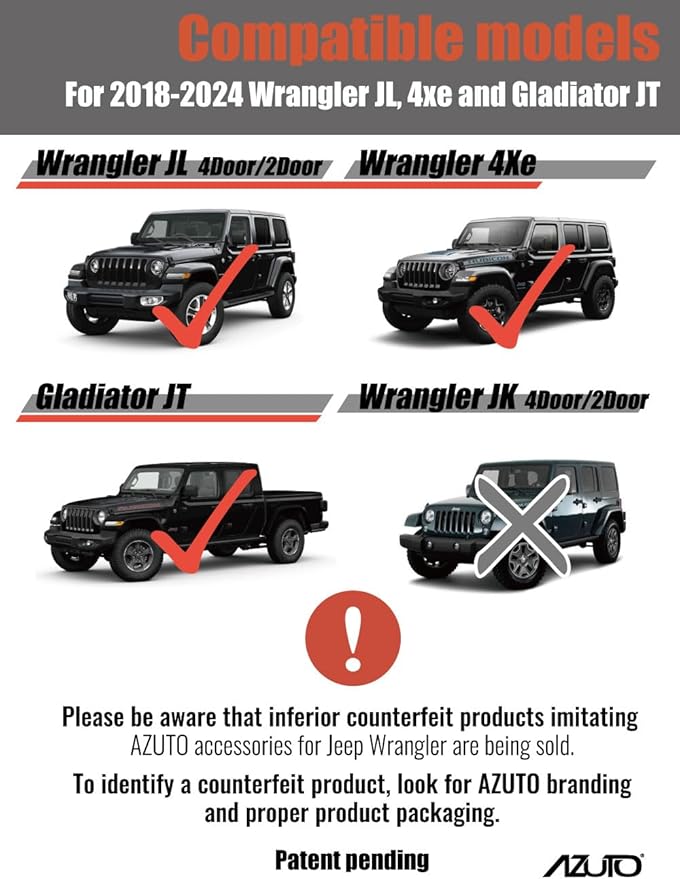 AZUTO Jeep Wrangler JL and Jeep Gladiator JT Key Hole Covers / Set of 3 MHG-039