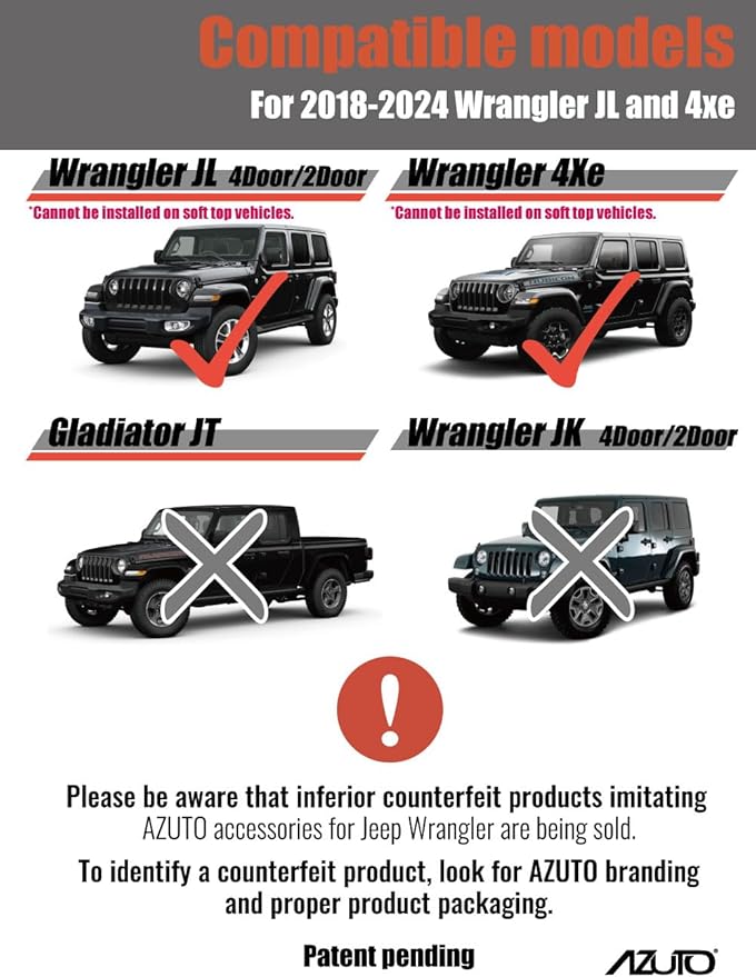 AZUTO Rear Window Grip Handle for Jeep Wrangler (JL) 2018-2026 Hardtop Models Only MHG-041