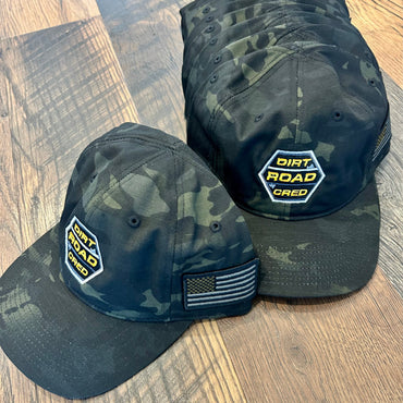 Dirt Road Cred Tactical Cap / Embroidered Logo and USA Flag