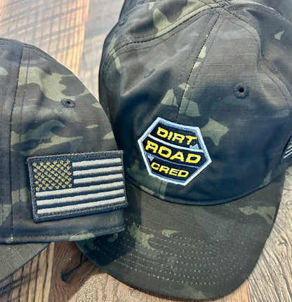 Dirt Road Cred Tactical Cap / Embroidered Logo and USA Flag