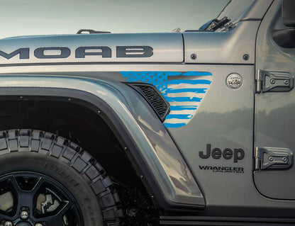 Distressed Large USA American flag Jeep Wrangler & Gladiator JL Fender Vent Flag Decal-Pair