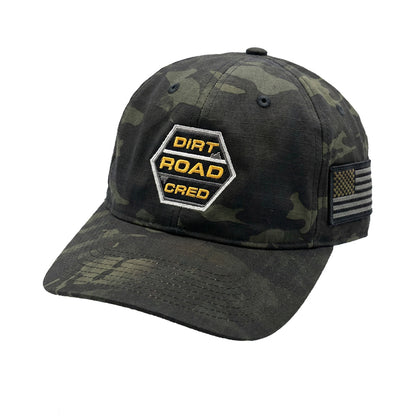 Dirt Road Cred Tactical Cap / Embroidered Logo and USA Flag