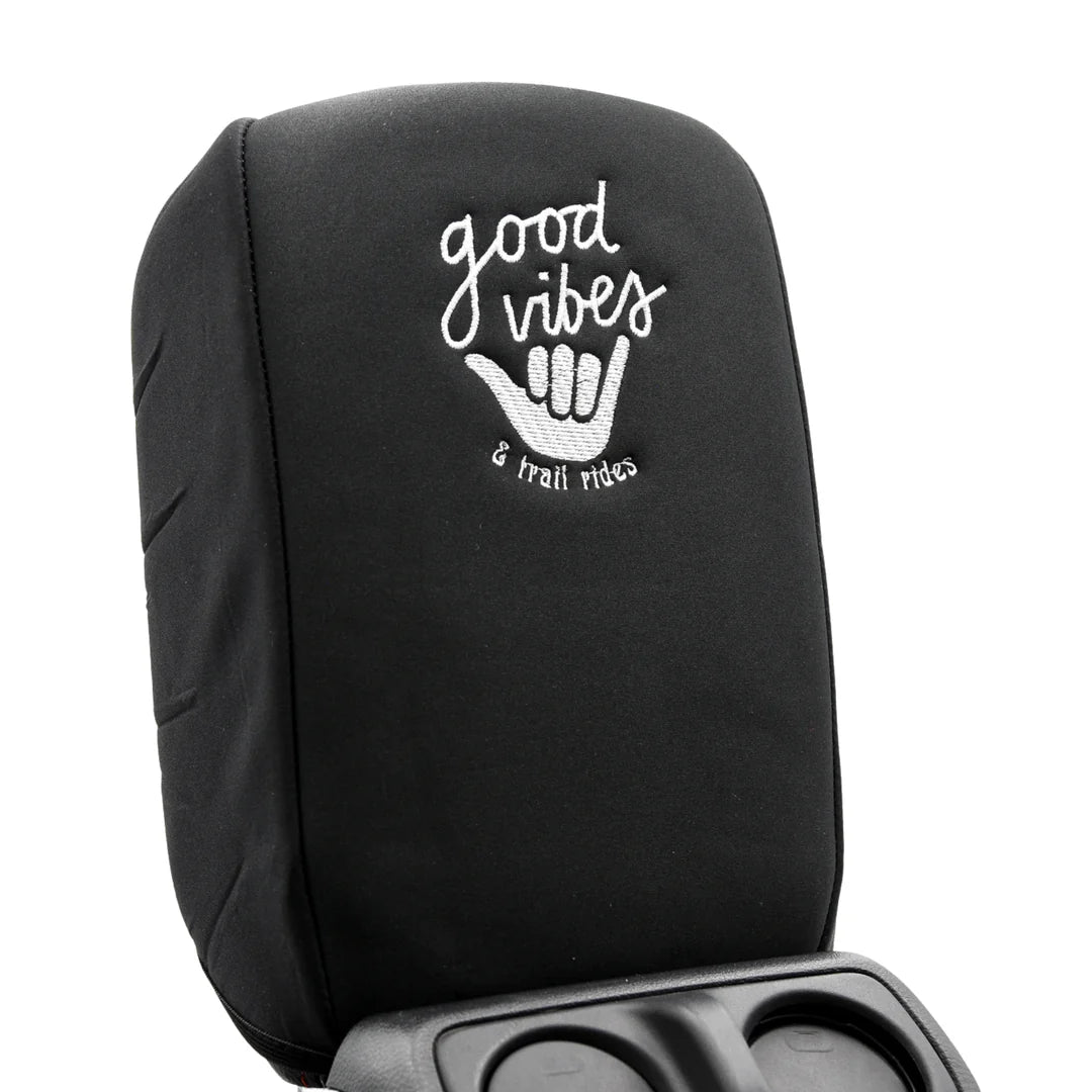 Distinction Applied Embroidered Armrest Center Console Cover "Good Vibes"