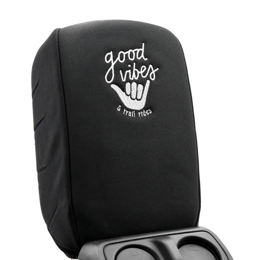 Distinction Applied Embroidered Armrest Center Console Cover "Good Vibes"